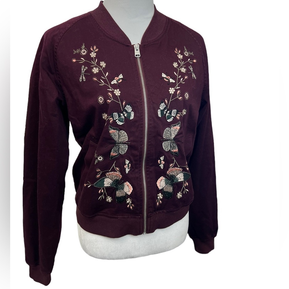 Express Burgundy Embroidered Bomber Jacket - Picture 10 of 10